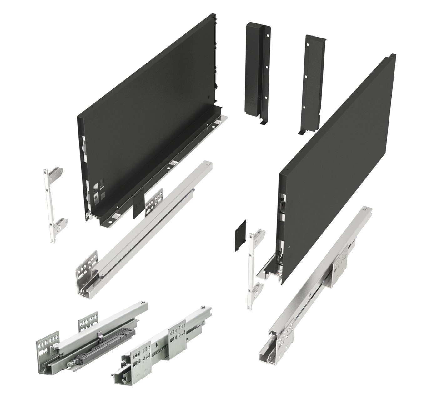 SO-TECH® Schubkasten System JUNKER SLIM H 199 mm bis 35 kg Last mit Push to Open, anthrazit,13 mm schlanke Schubladenzargen, Nennlänge 500 mm