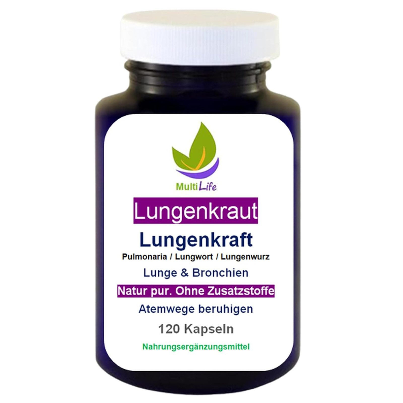 MultiLife Lungenkraut Lungenwurz (Pulmonaria) ohne Zusatzstoffe Kapseln, 1 er Dose à 120 St., 58 g, Art. 27380-120