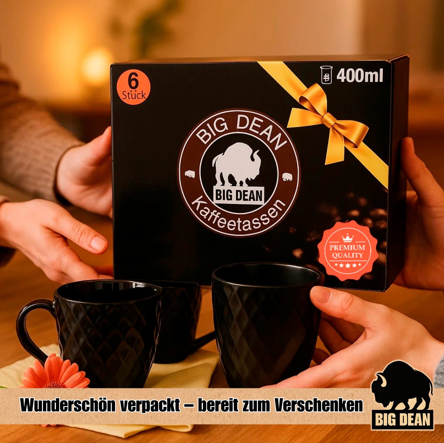 BigDean Tasse 6 Stück Kaffeetassen 400ml schwarz matt Kaffeebecher Keramik, 1-tlg., Keramik, Zeitlos in Schwarz und aus Hochwertiger Keramik