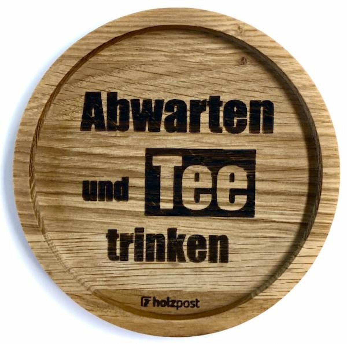 holzpost GmbH Getränkeuntersetzer Tee, 1-tlg., massives Eichenholz, Runde Einkerbung