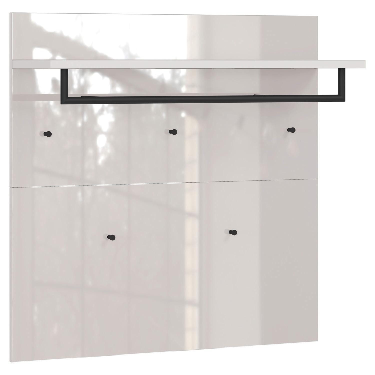 GERMANIA Garderobenpaneel GENOVA, 5 Haken, Kleiderstange, Hutablage, Creme, Holzwerkstoff, Glasfront, B 97 x H 96 x T 30 cm