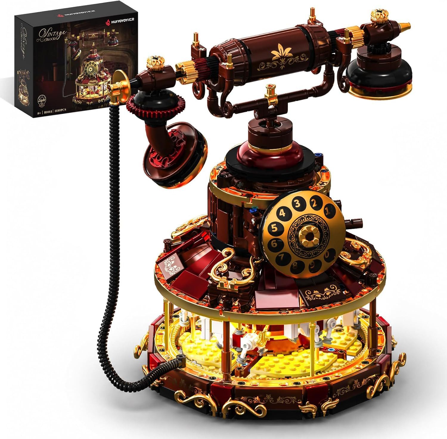 Esun Retro Telefon Bausteinset für Erwachsene, Vintage DIY Modellbausatz Spielbausteine, (Set, 1130 St., Komplettset), Realistischem Design, Karussell mit Handkurbel