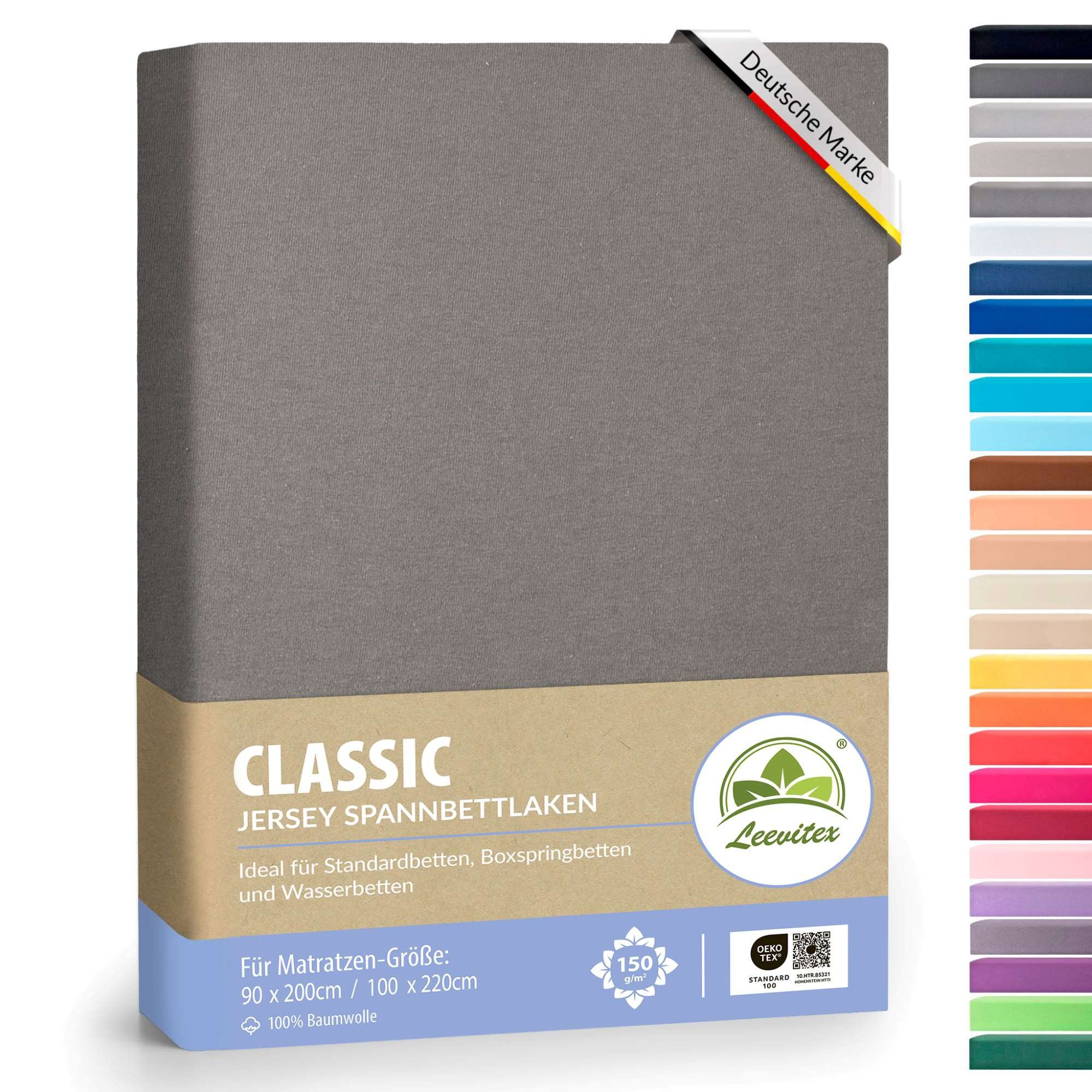leevitex® Spannbettlaken 1er-Pack, Stoffgewicht 150 g/m², verschiedene Größen, 40 cm Steghöhe, Jersey, Gummizug: rundum, (1 Stück), verschiedene Farben, OEKO-TEX® STANDARD 100 zertifiziert