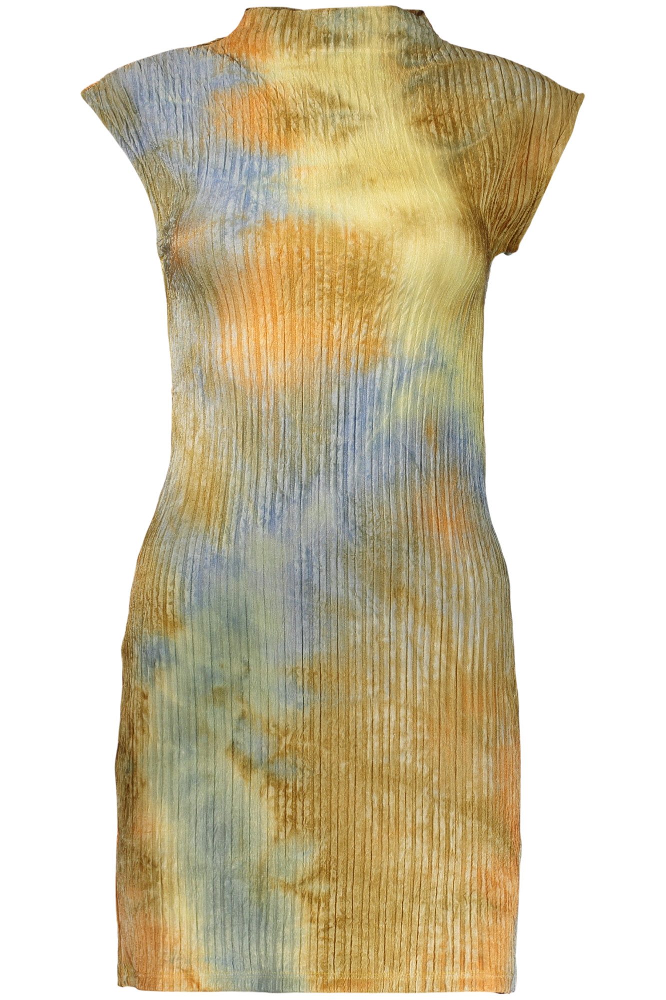 Desigual Partykleid Ärmelloses grünes Damenkleid mit Stehkragen und Kontrastelementen