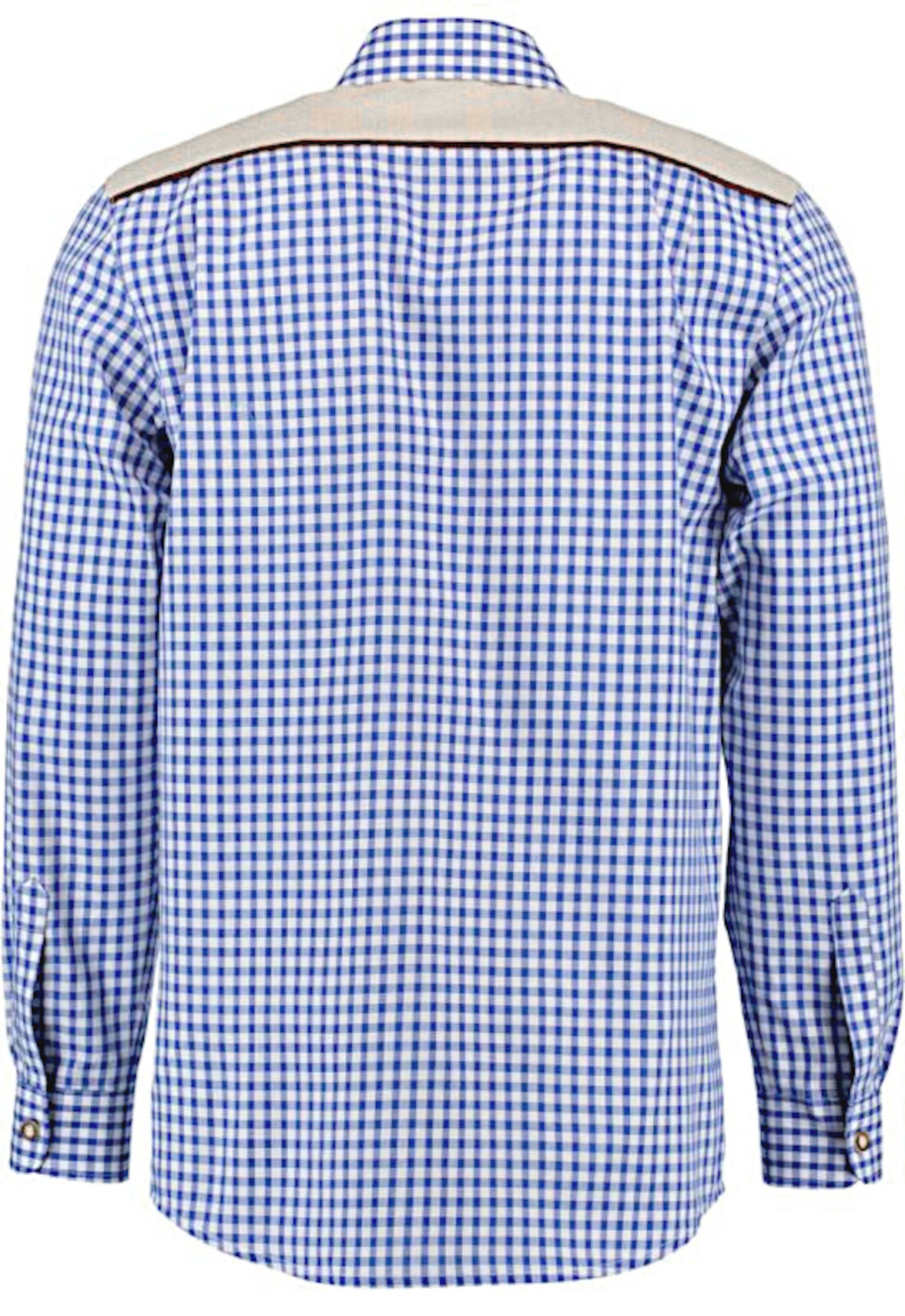 Stickerei orbis TH-0215 Regular Trachtenhemd Krempelarm gerader Kentkragen, blau-weiß Fit-bequemer Schnitt