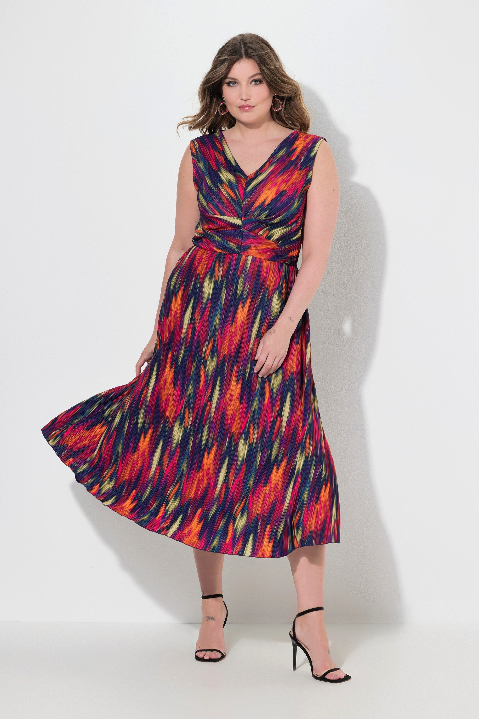 MIAMODA Jerseykleid Plissee-Midikleid ärmellos Alloverdruck günstig online kaufen