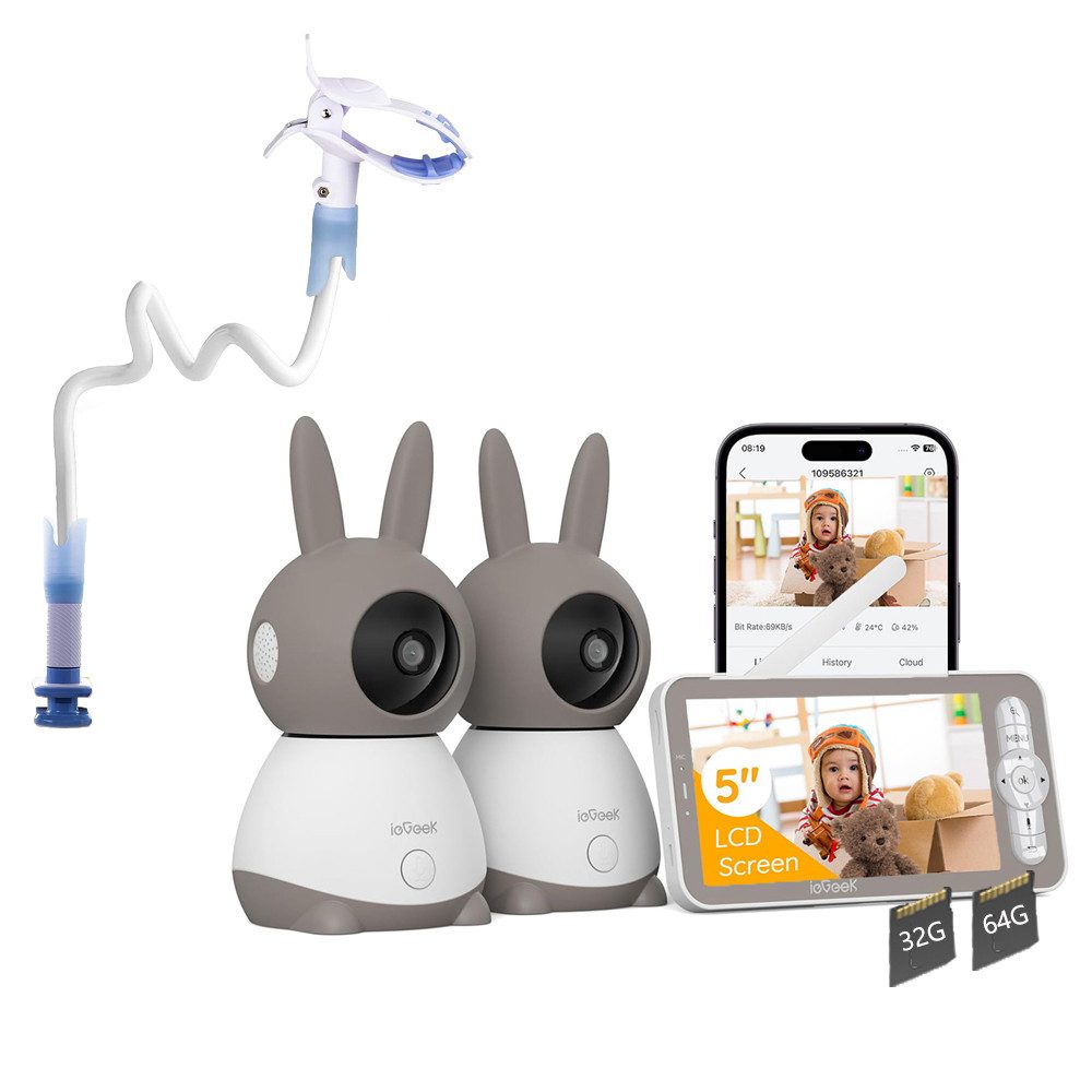 Video-Babyphone Babyphone mit 2 Kameras 2K & 4X Zoom 5" HD WLAN Video Babyfon mit App