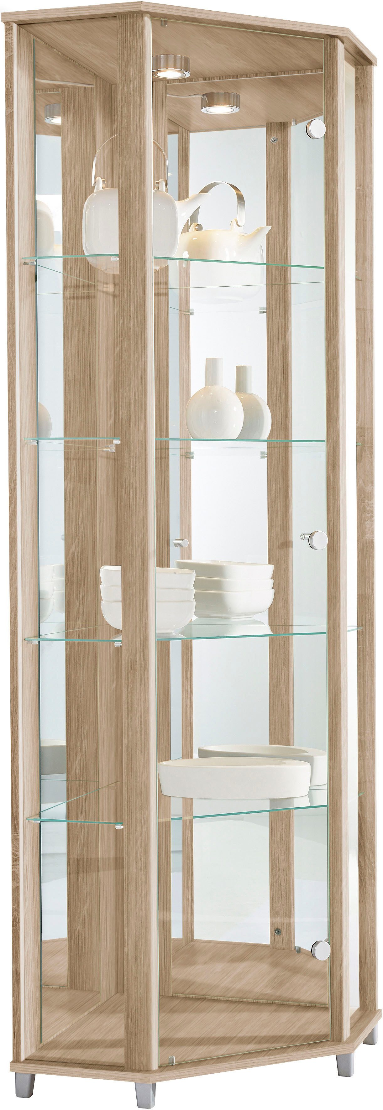 fif möbel Eckvitrine TRIO Höhe ca. 172 cm, ink. Beleuchtung Eckvitrine/Glasvitrine 1x Glastür, perfekt für Sammler, Sammlervitrine