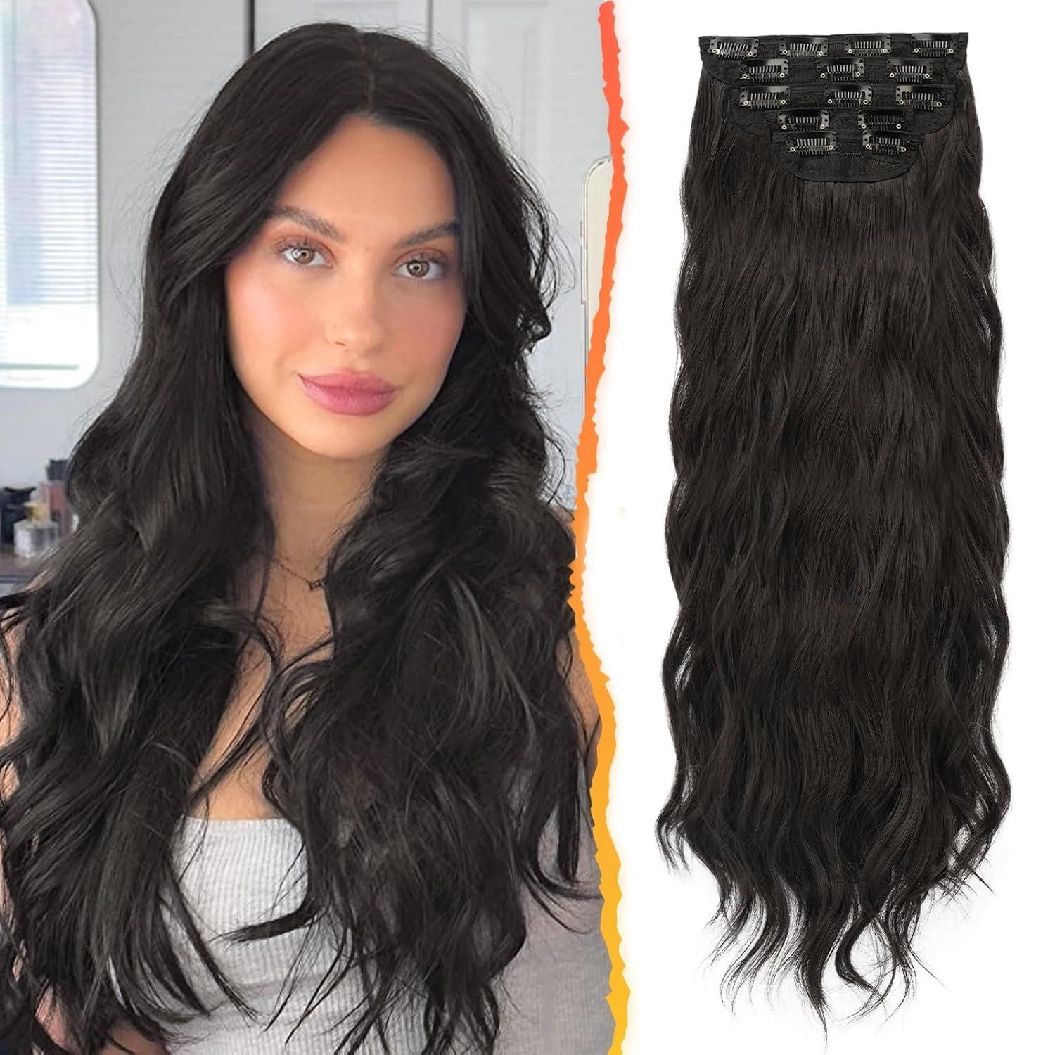 Kunsthaar-Extension Clip in Extensions 5 PCS 50cm Welliges Haarverlängerung Haarteil Braun