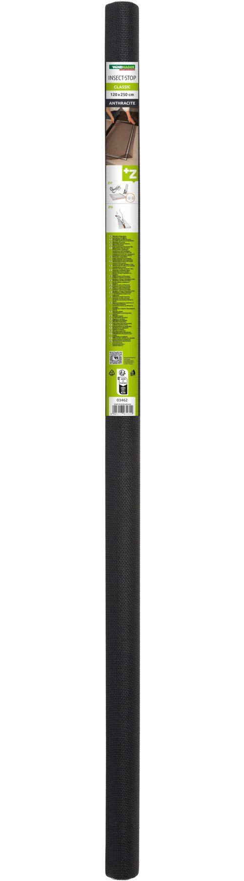 Windhager Fliegengitter-Gewebe für Fenster, Balkon- und Terrassentüren, Moskitontez ohne Bohren, (1-St), Insektenschutzgitter 120 x 250 cm, erhältlich in anthrazit oder weiß