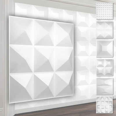 Hexim Wanddekoobjekt HD004 (PVC Kunststoff - weiße Wandverkleidung mit 3D Optik - Pyramiden Motive (5 qm 20 Platten) Verkleidung Dekor in weiß)