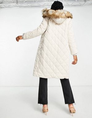 Forever New Steppjacke Steppmantel rautenförmiger Steppung mit Kunstpelzbesatz Creme Gr. 36