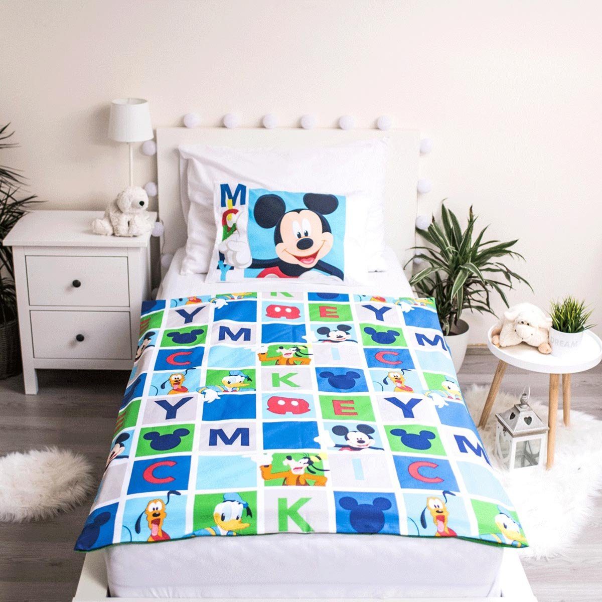 Disney Kinderbettwäsche Disney Micky Maus Kinderbettwäsche 100x135 + 40x60 cm Baumwolle, Renforcé, 2 teilig