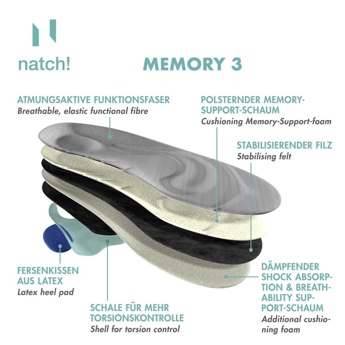 Freizeitschuhe Fußbett Wander- Memory-Support-Schaum Sport-, MEMORY anatomisch extrem Fußbetteinlage leichtes Natch! - mit 3 für geformtes, supersoftem und