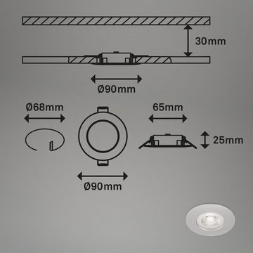 Briloner Leuchten LED Einbauleuchte 7036-034, LED fest verbaut, Warmweiß, 3er Set, ultraflach, dimmbar in Stufen, Memory, IP44, chrom-matt