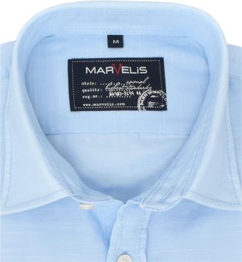 MARVELIS Langarmhemd Freizeithemd - Casual Fit - Langarm - Einfarbig - Hellblau Leinenoptik