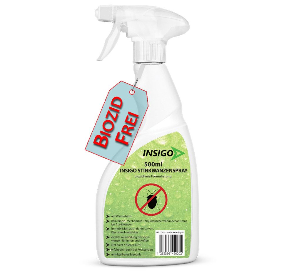 INSIGO Insektenspray Stinkwanzenspray, Wanzen, 0.5 l, biozidfreie Formel, auf Wasserbasis, geruchsarm, brennt / ätzt nicht