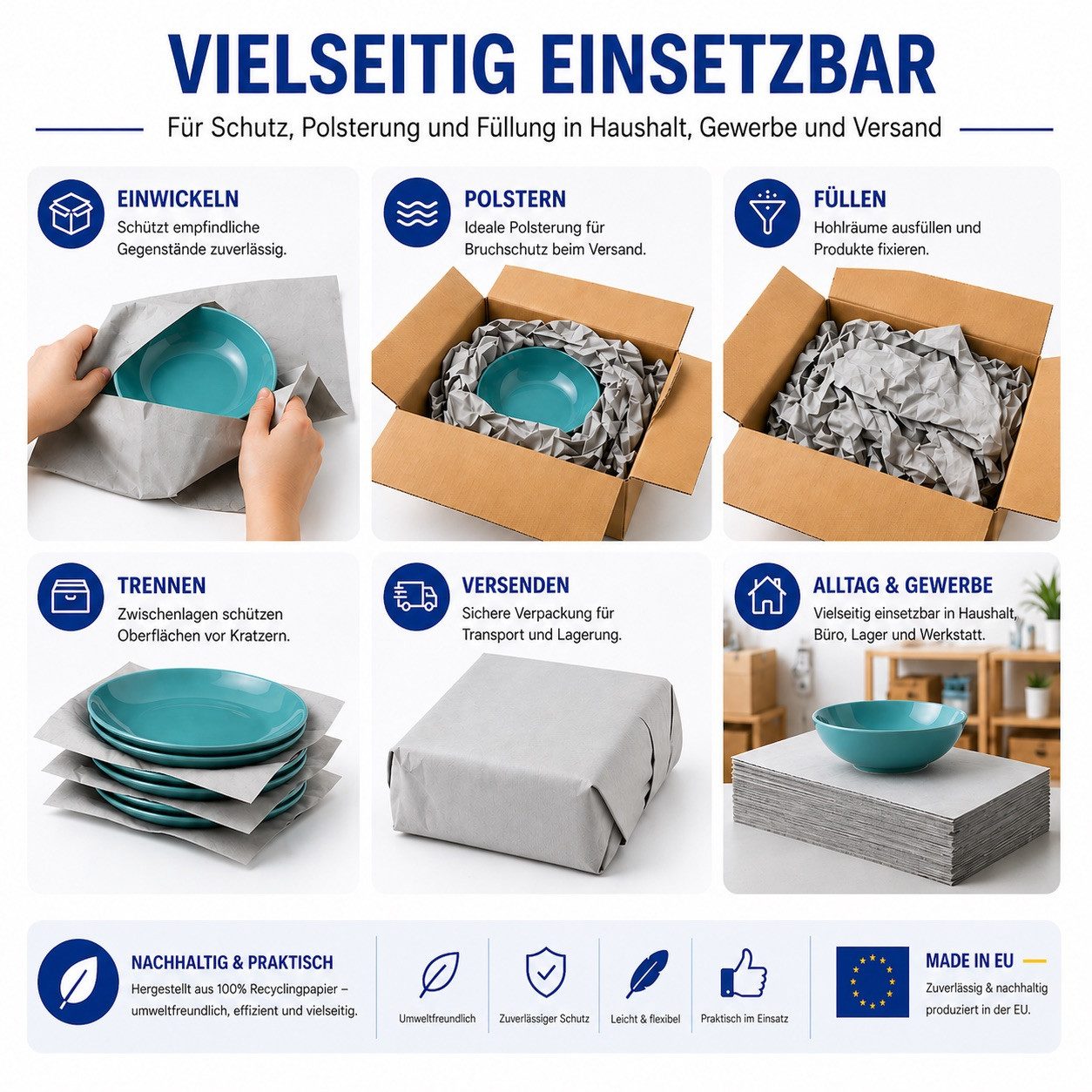 Papieronkel Seidenpapier Packseide Packpapier 50x75cm 28g/m² für Packen Umzug Geschirr Gläser, 2kg Einschlagpapier zum Einwickeln, 100% Recycling, weich & staub – Bild 5 von 5