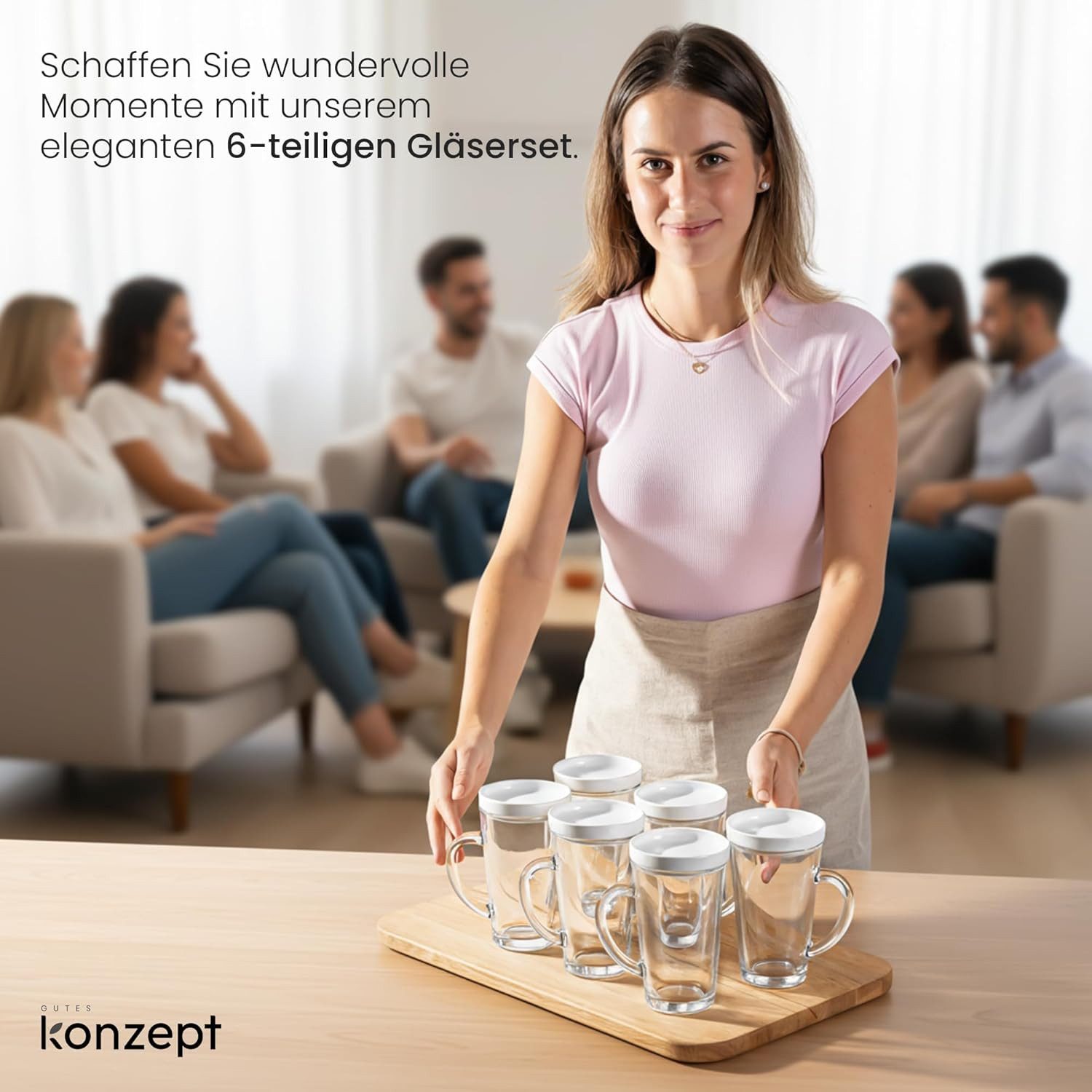 KONZEPT Teeglas Mit Deckel – 300 Ml Mit Henkel, 1-tlg., aus Glas Mit Deckel, hitzebeständig & spülmaschinengeeignet