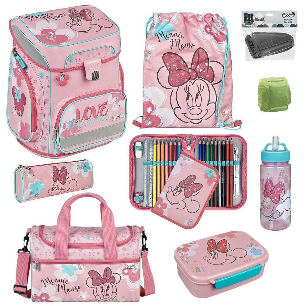 Scooli Schulranzen EasyFit (Set, 9-tlg., inkl. Federmappe und Sporttasche), Disney Minnie Maus / Minnie Mouse Rosa