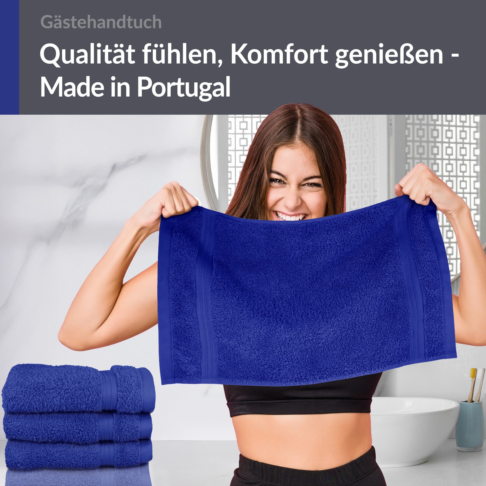 Lashuma Gästehandtücher - Kleine Handtücher Linz, Frottee (Spar-Set, 4-St), WC Handtücher blau Set 30x50 cm