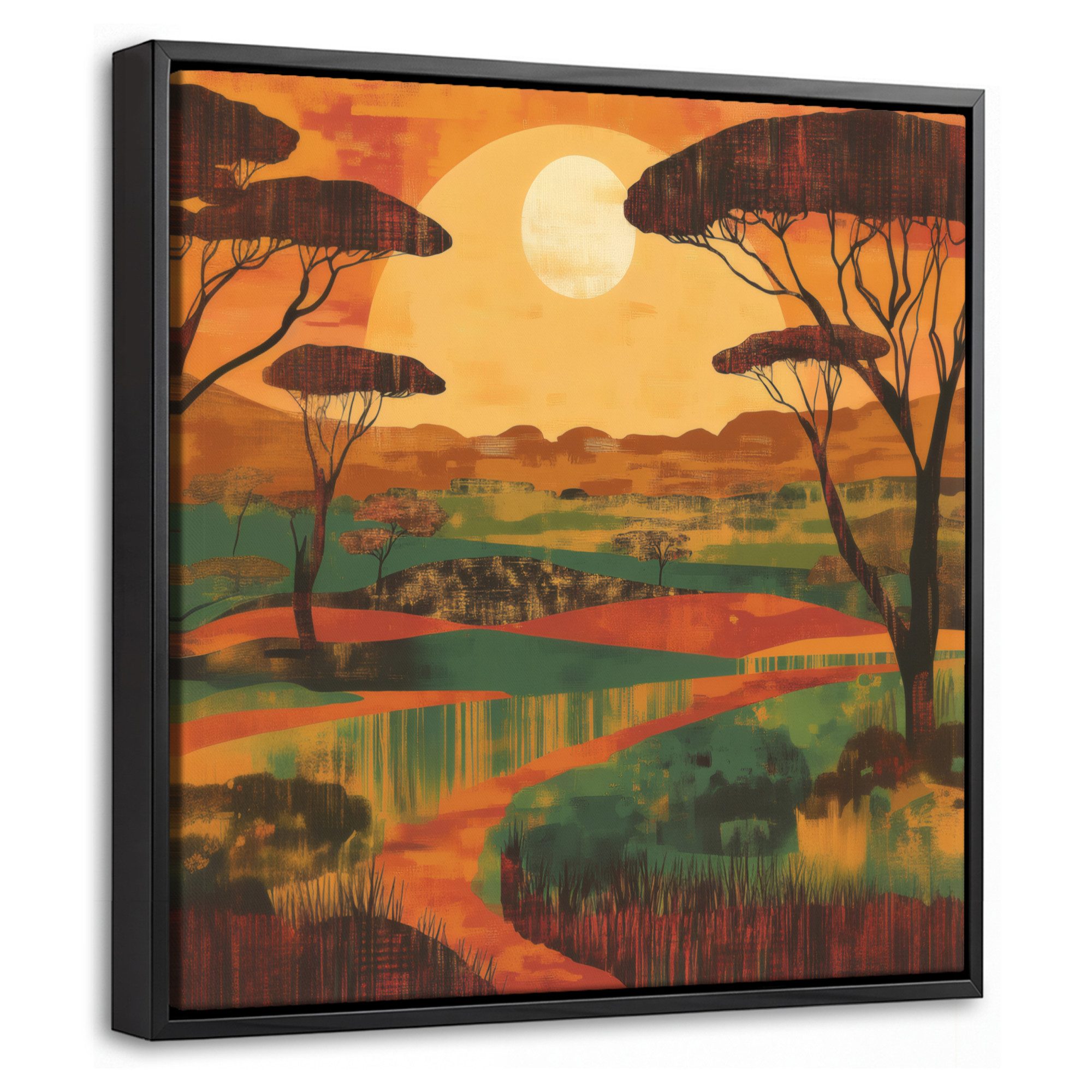OneMillionCanvasses® Leinwandbild mit Rahmen - Landschaft - Afrikanisch - Sonne, Fotodruck (1 St), Leinwand Bilder Klein, Wand Dekoration Aesthetic 20x20cm