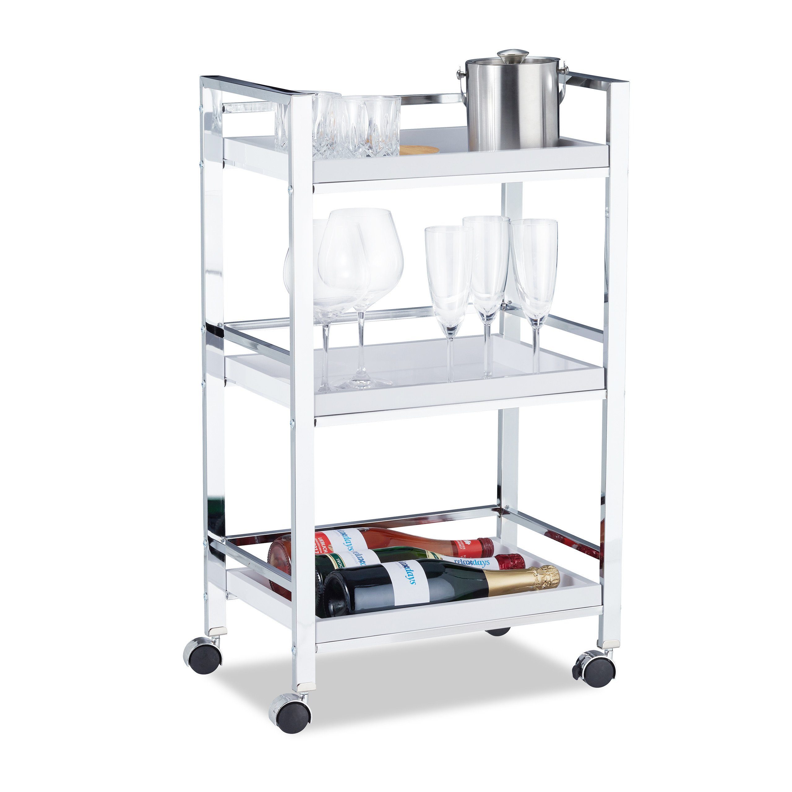 relaxdays Servierwagen mit 3 abnehmbaren Tabletts