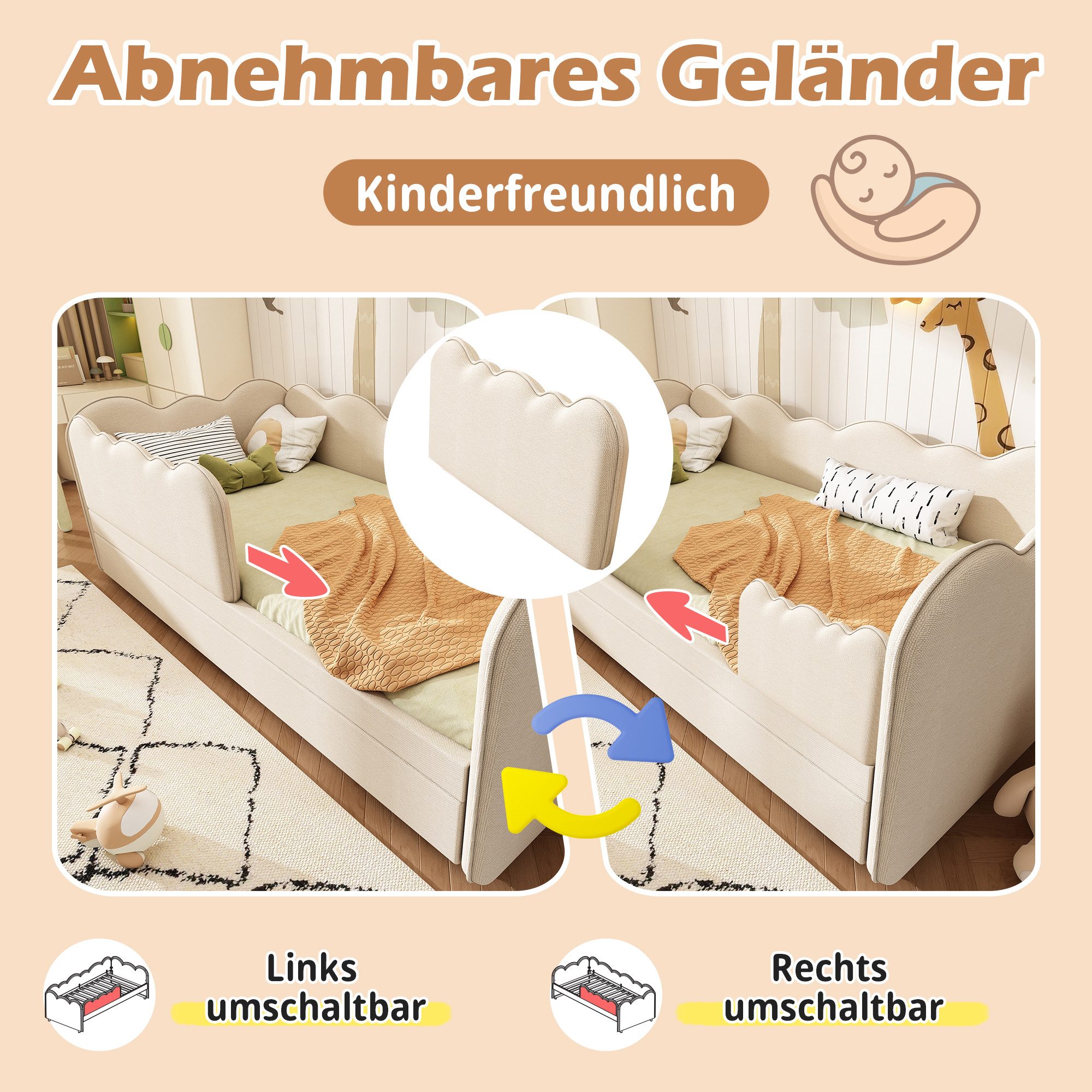 i@home Kinderbett mit Ausziehbett, Tagesbett Sofa Bett mit Lattenrost, 90x1 günstig online kaufen