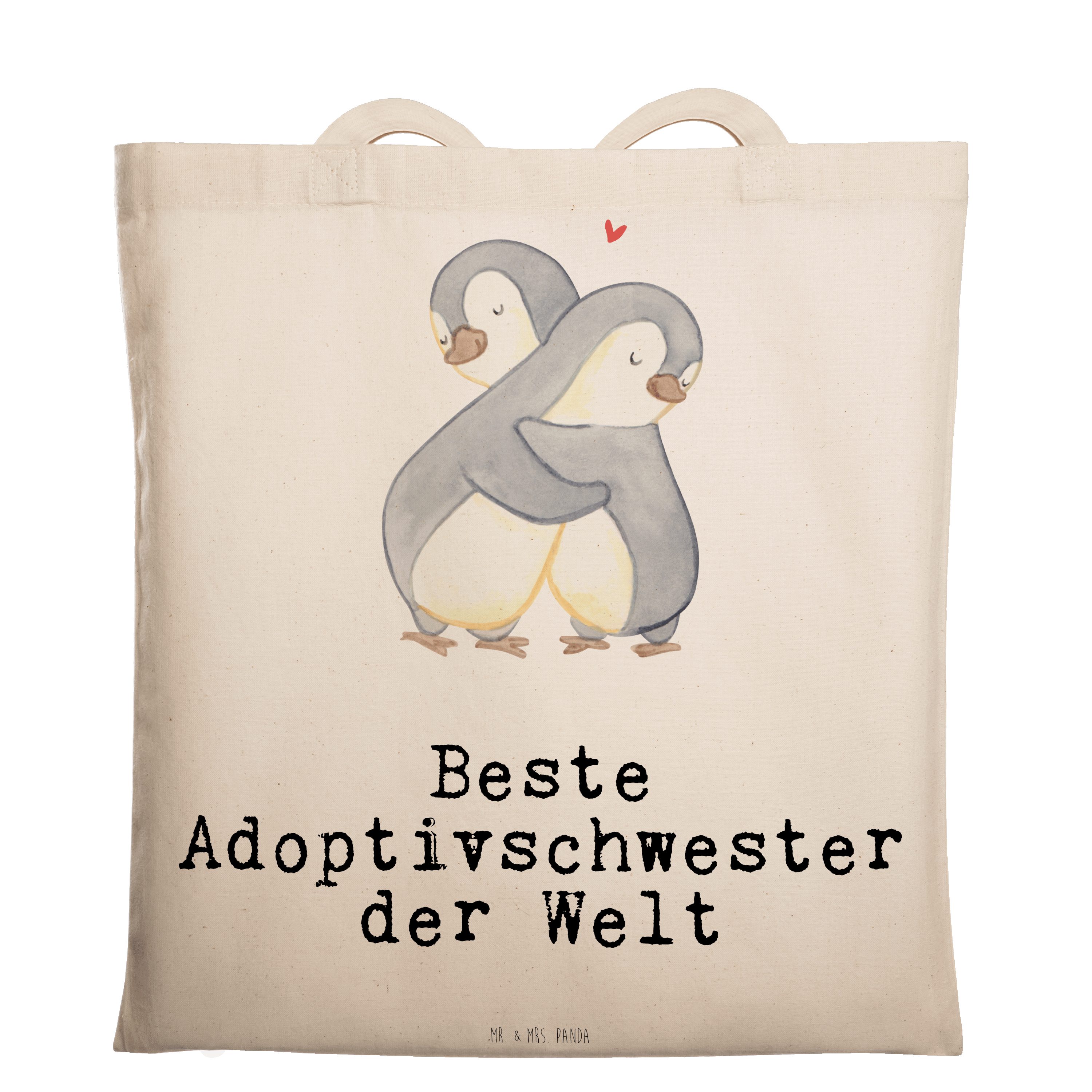 Mr. & Mrs. Panda Tragetasche Pinguin Beste Adoptivschwester der Welt - Transparent - Geschenk, Ein (1-tlg)