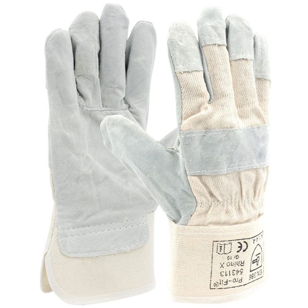 PRO FIT by Fitzner Leder-Arbeitshandschuhe Rindspalt Leder Arbeitshandschuhe, 88CBWA,natur (Packung à 12 Paar)