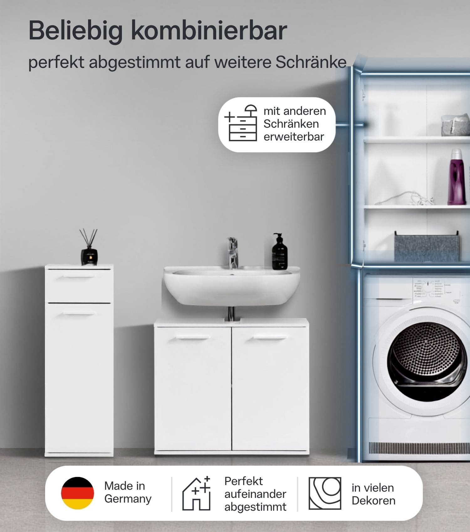 mokebo Waschmaschinenumbauschrank Der Saubermann (mit Türen) Made in Germany, Waschmaschinenschrank, Überbau in Weiß