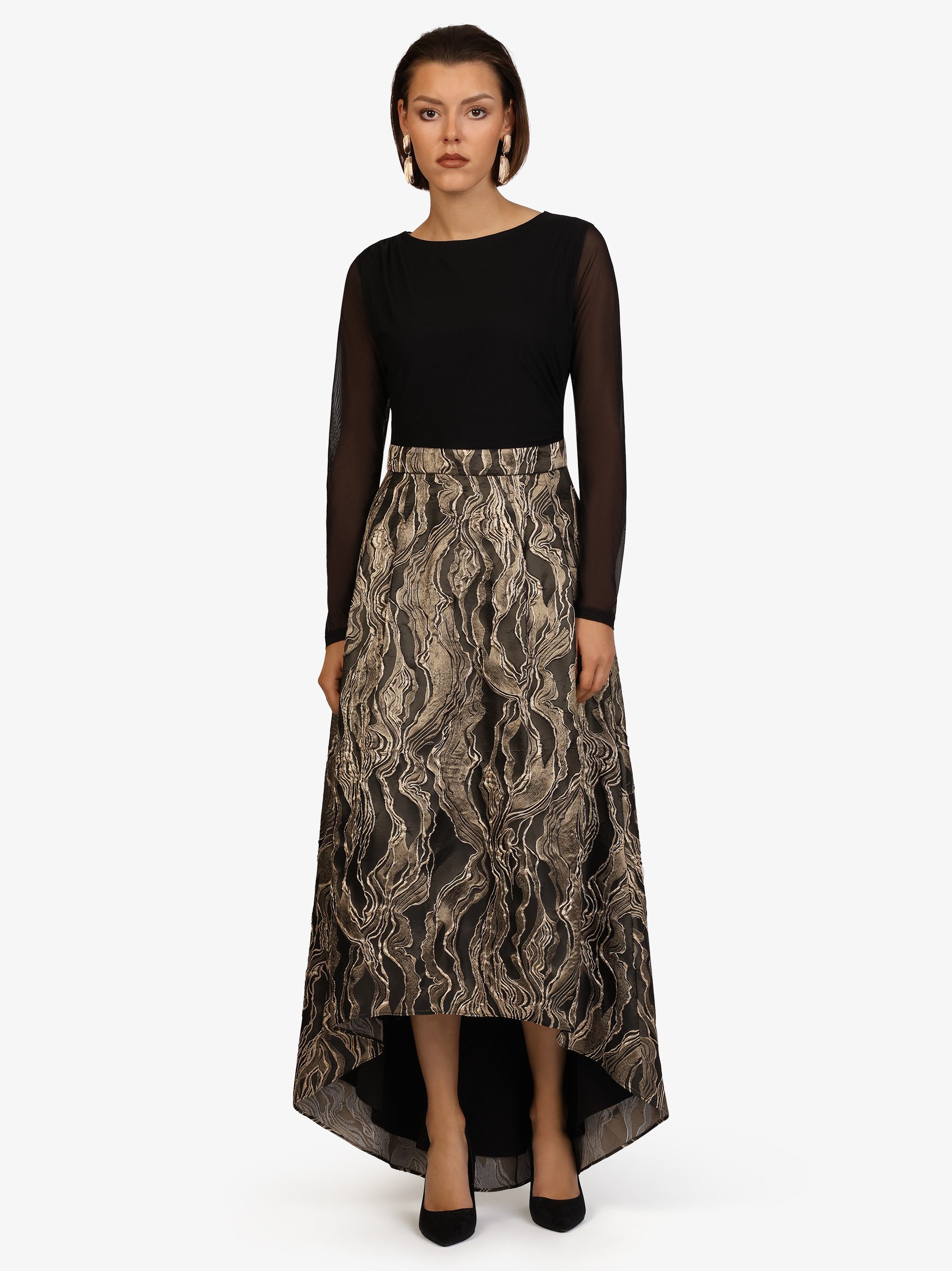 Kraimod Abendkleid mit gemustertem High-Low-Rock