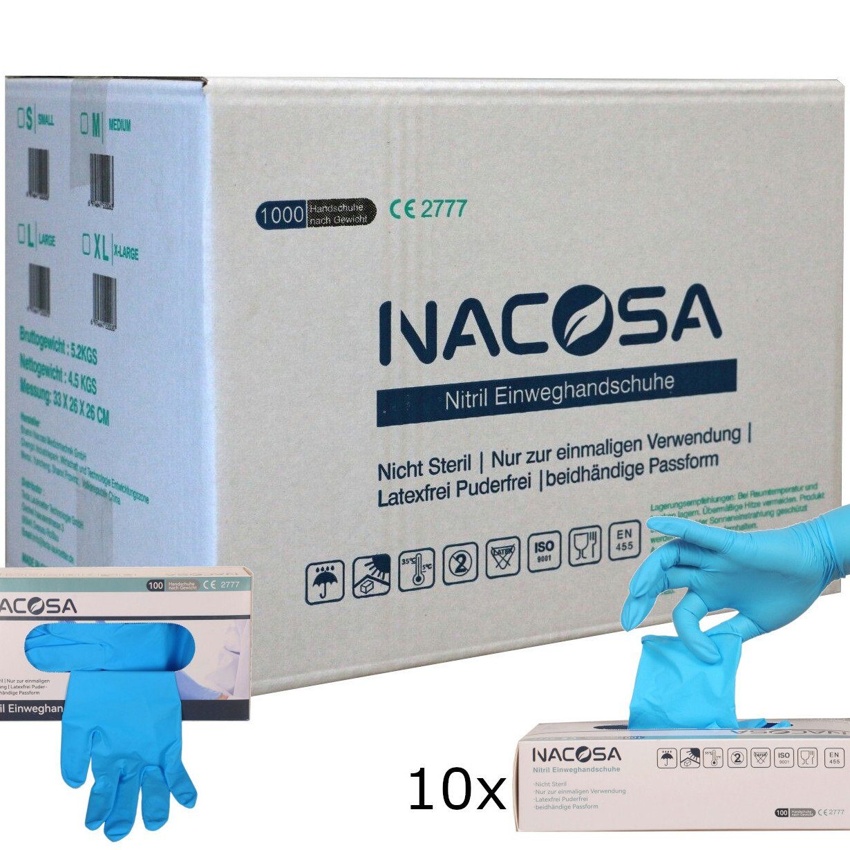 Nacosa Nitril-Handschuhe 10 Boxen á 100 Handschuhe höhere Grammatur, hohe Schutzklasse auch gegen Viren und Bakterien