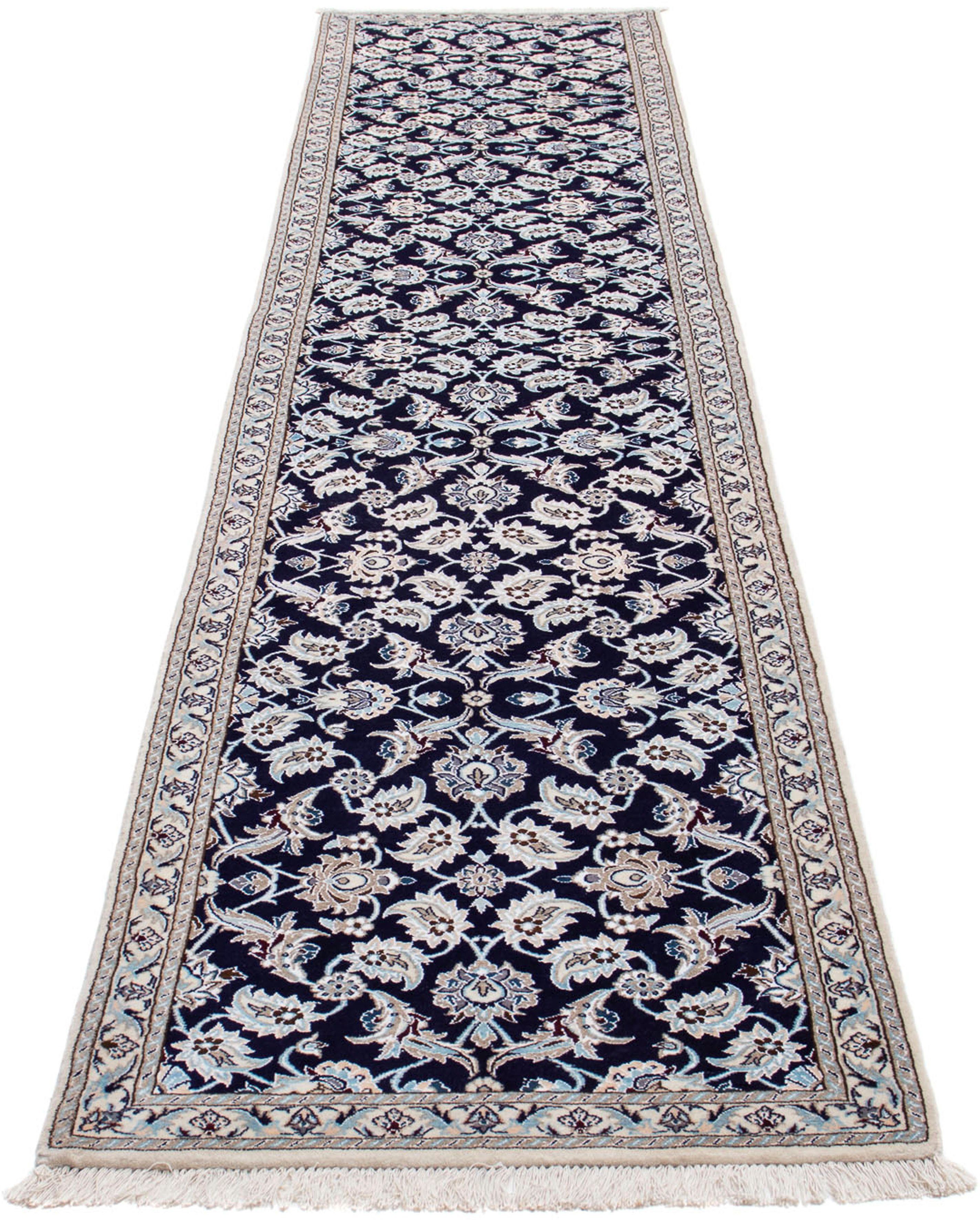 Orientteppich Perser - Nain - Royal - 367 x 75 cm - dunkelblau, morgenland, rechteckig, Höhe: 10 mm, Wohnzimmer, Handgeknüpft, Einzelstück mit Zertifikat