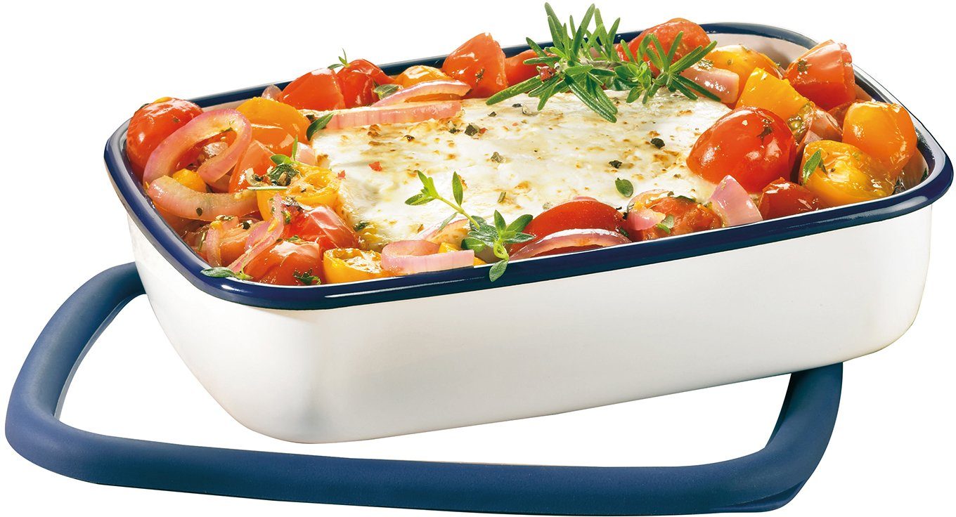 Honeyware Frischhaltedose, Emaille, Kunststoff, (1-tlg), hitzebeständig bis 400°C - Ofenform, mit Deckel, tief