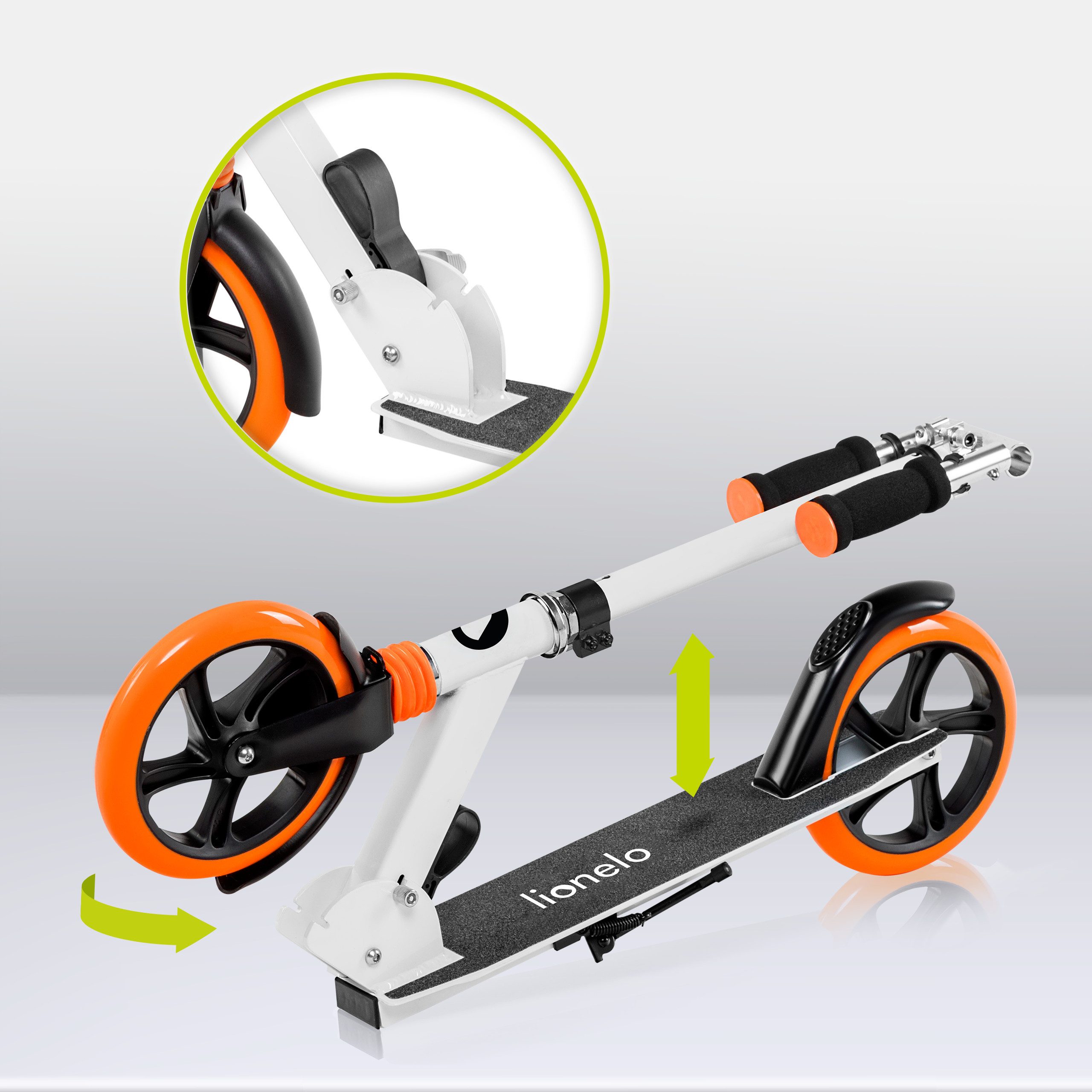lionelo Cityroller LUCA, (Tretroller), Stoßdämpfer Rollen 200mm  Kugellager ABEC7 klappbar Alu