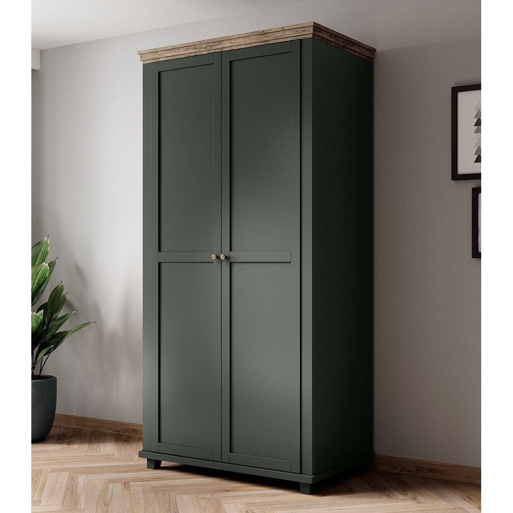 Lomadox Kleiderschrank EPSOM-83 grün mit Lefkas Eiche Nb. 108/216/62 cm