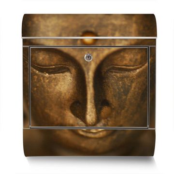 banjado Wandbriefkasten Edelstahl Buddha Gold (Wandbriefkasten groß, mit Zeitungsfach), 38 x 42,5 x12cm