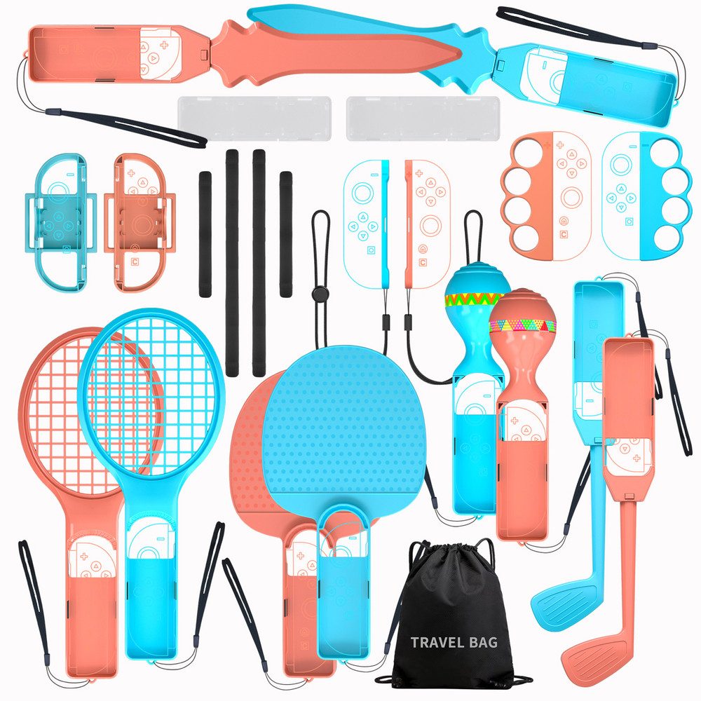 Hurtel Sportzubehör Familienset Spielpaket Zubehör Nintendo (Spar-Set, 23 St., 23-teiliges Sportset, Handschlaufen, Reisetasche)