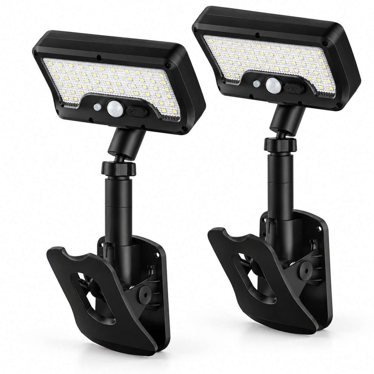 Lisabonde LED Solarleuchte Solar Klemmleuchte Außen 2er Set Bewegungsmelder IP65 Kalt/Warmweiß, LED fest integriert (92 LEDs pro Leuchte), …