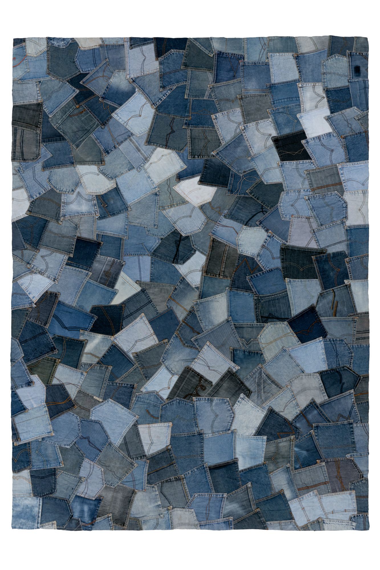 Kayoom Teppich Urban Denim 490, rechteckig, Höhe: 8 mm, Kurzflor, Patchwork Muster, Modernes Muster, Wolle, Vegan