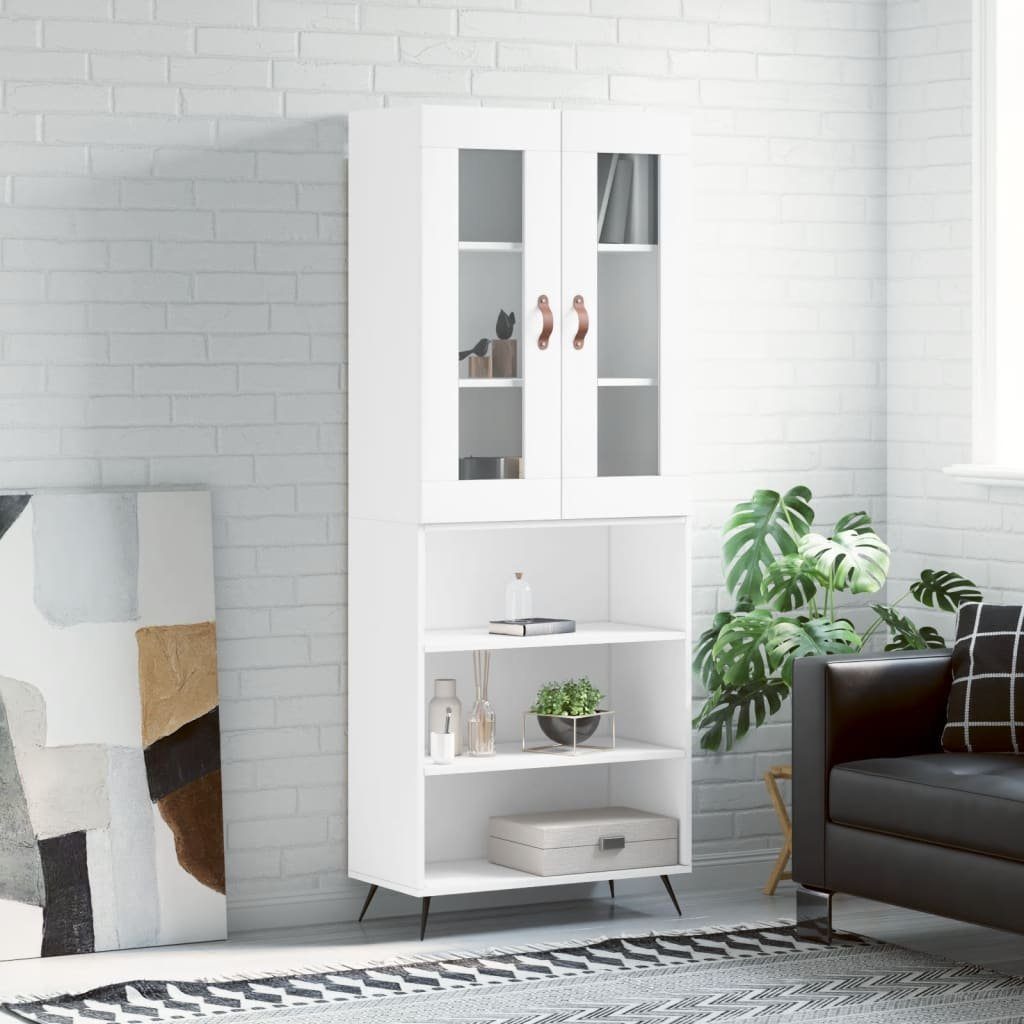 furnicato Highboard Weißes aus Holzwerkstoff mit Metallfüßen 69,5 x 34 x 180 (1 St), Stabiler Schrank mit viel Stauraum und Glas für das Wohnzimmer