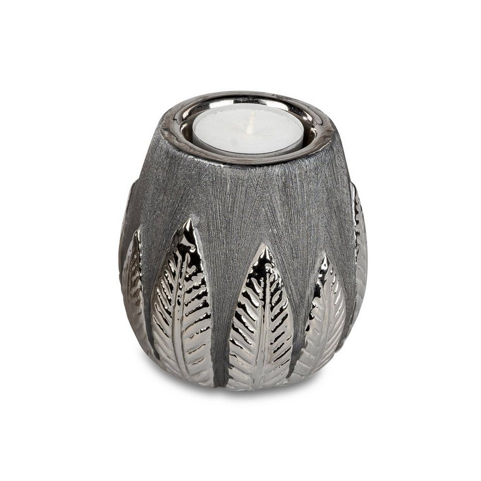 Teelichthalter STEINOPTIK H 13cm grau silber Keramik Formano