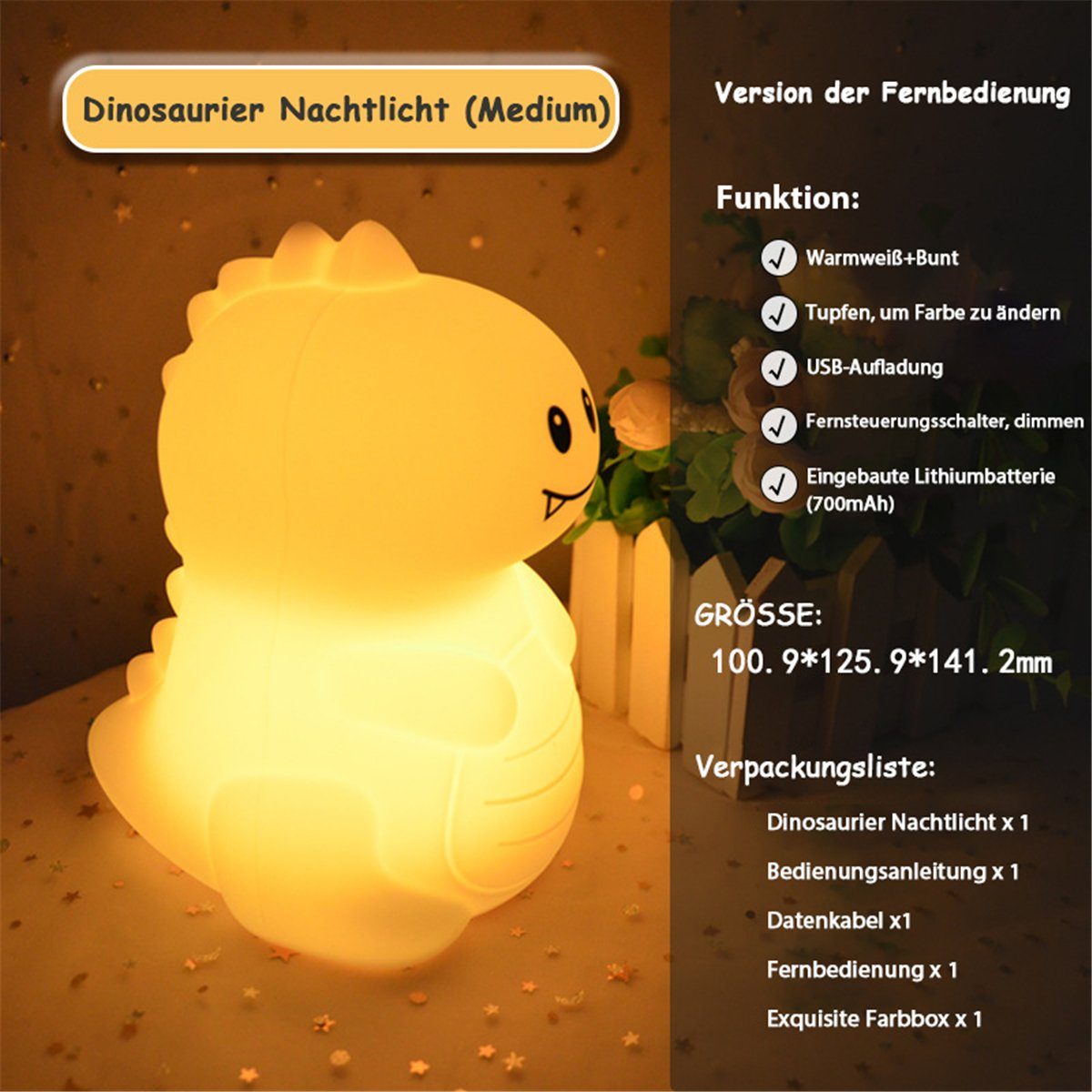 LED Nachtlicht Farbe/Timer Helligkeit K&B einstellbarer Dinosaurier-Nachtlicht und mit
