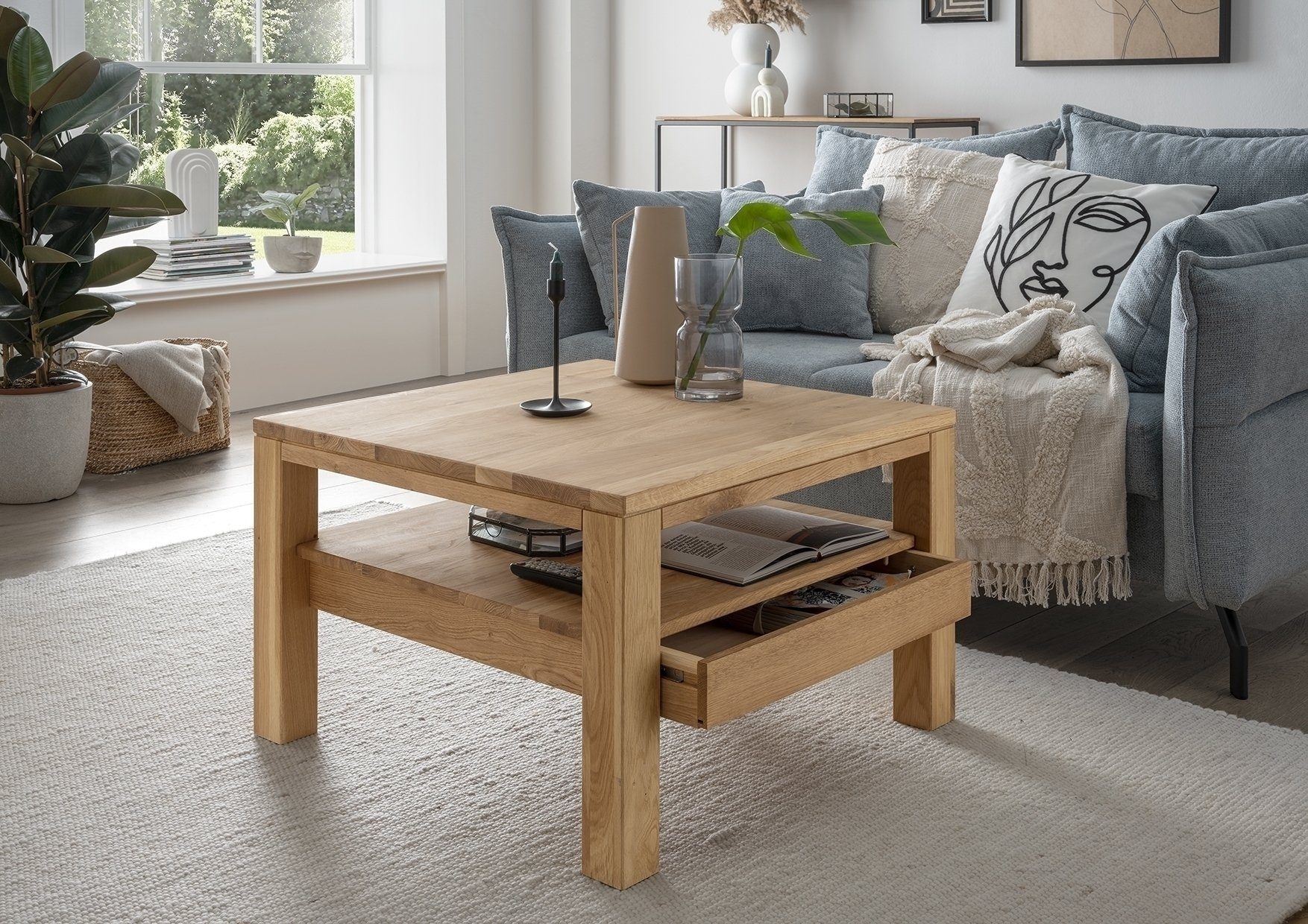 Concept GmbH Couchtisch in Eiche, Gestell Eiche - 70x48x70cm (BxHxT) günstig online kaufen