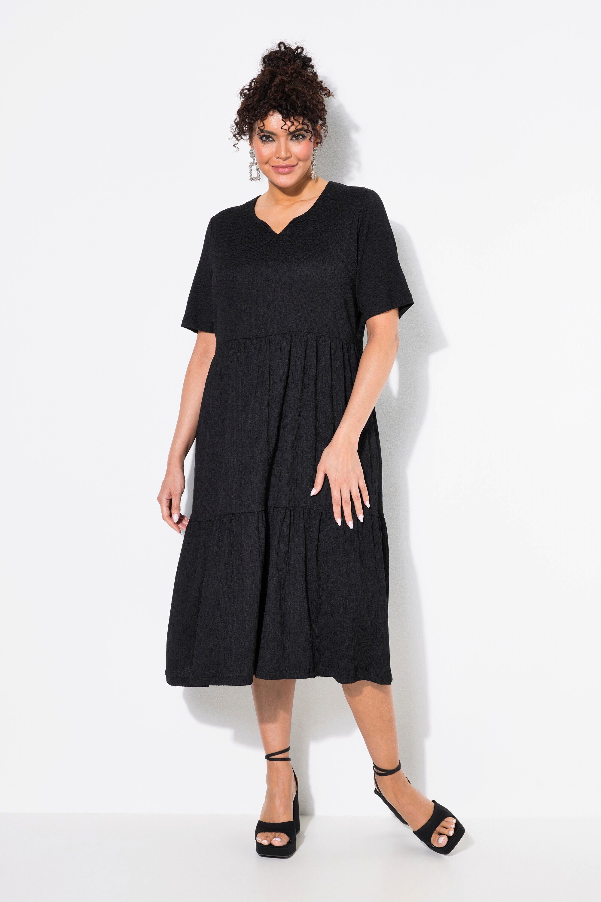 Ulla Popken Midikleid Stufenkleid A-Linie Rundhalsausschnitt günstig online kaufen