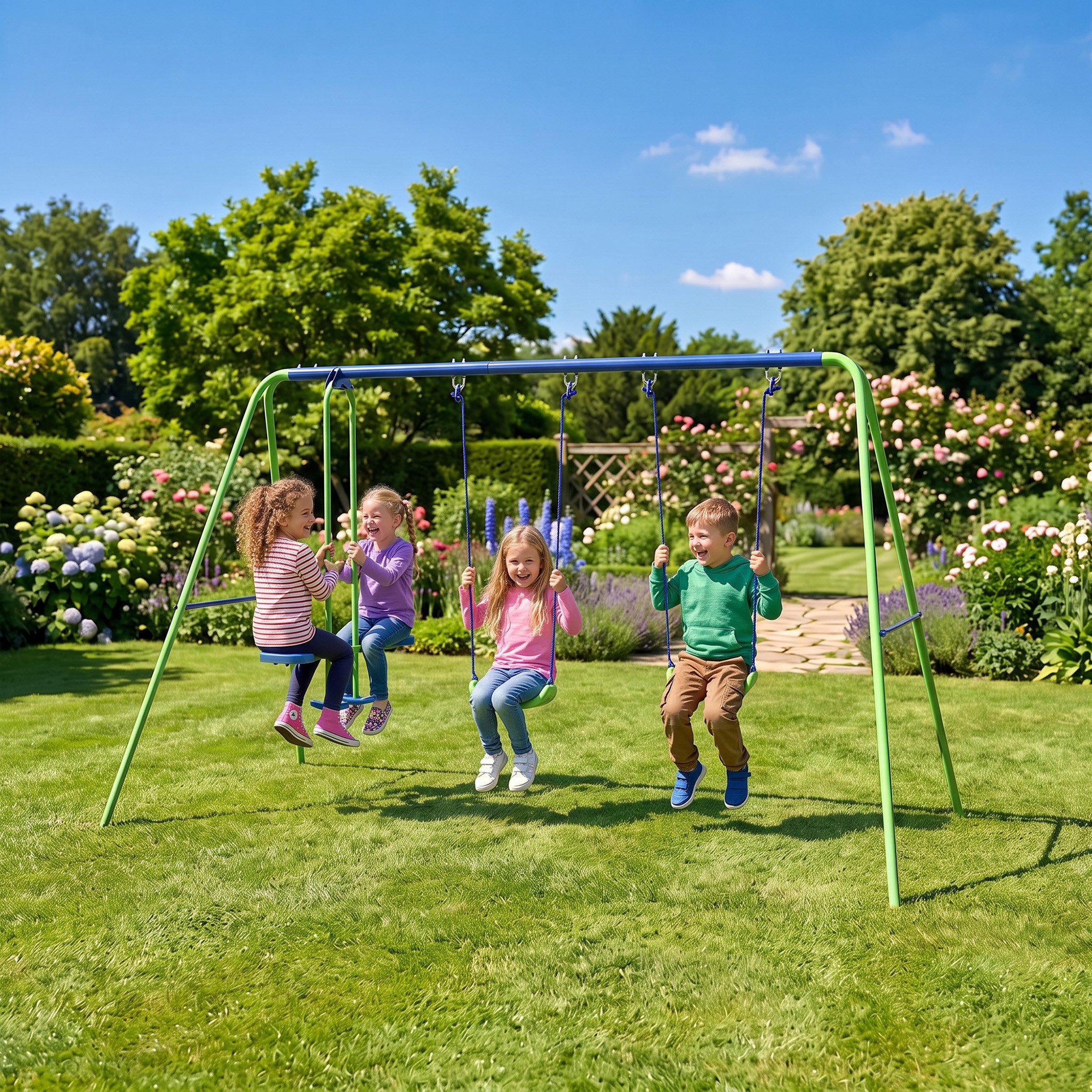 Outsunny Schaukelgestell Kinderschaukel mit Wippe, Outdoor, ab 3 Jahre, 280x140x178 cm, (Kinderschaukel, 4-tlg., Schaukelgerüst), mit Metallgestell, verstellbar – Bild 2 von 5