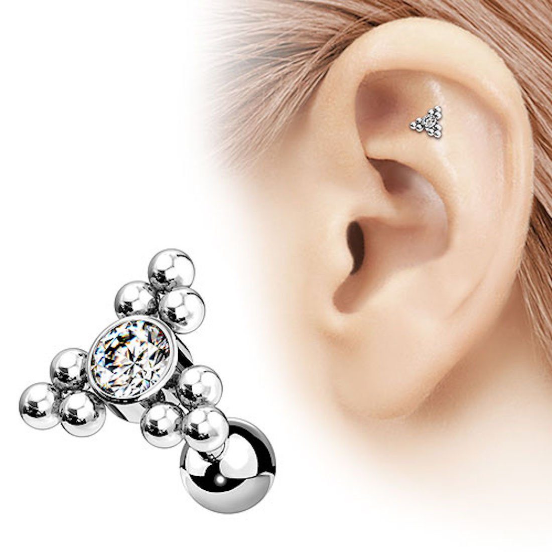 Taffstyle Piercing-Set Helix Ohr Knorpel Flat Schmuck Stecker mit Kugeln, Piercing aus Chirurgenstahl Glitzer Cartilage Ohrpiercing Barbell Stab