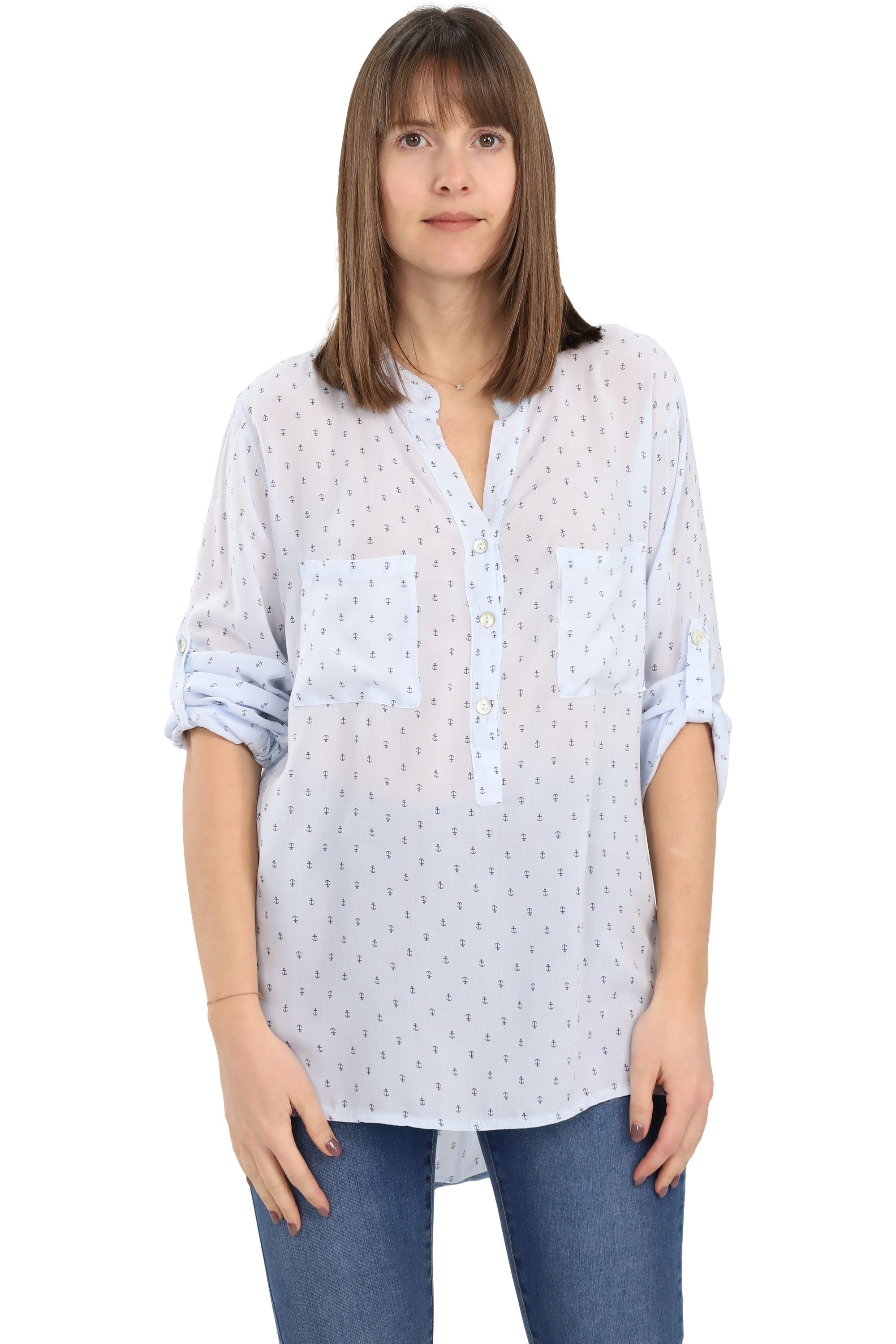 Schlupfbluse malito Damen Bluse mit Anker Print, Tunika mit ¾ Armen, Blusenshirt