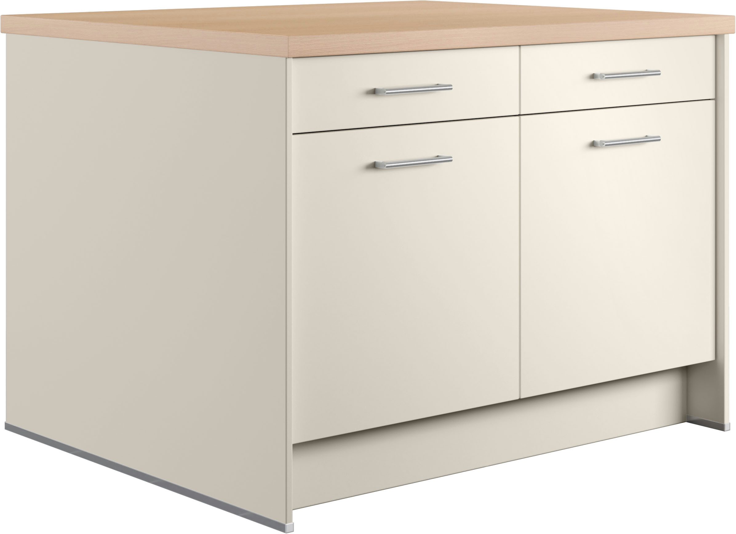 IMPULS KÜCHEN Kücheninsel Kopenhagen, flexibel stellbar, Schubkästen mit Soft-Close, (Set), vormontiert, mit integriertem Sitzplatz auf einer Seite, Breite 123 cm